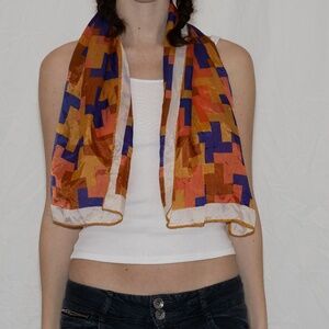 Vintage orange geometric scarf purple and brown 1990s